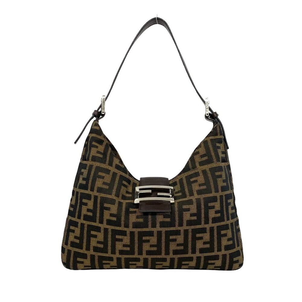 FENDI Vintage Zucca FF Logo Pattern Canvas Leather Semi-Shoulder Bag Handbag ...